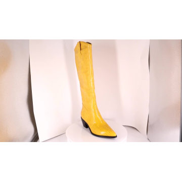 2019 Women Cowboy Knee High boots Yellow Snakeskin Print Sexy A131 Ladies Women Winter Long Boots Shoes